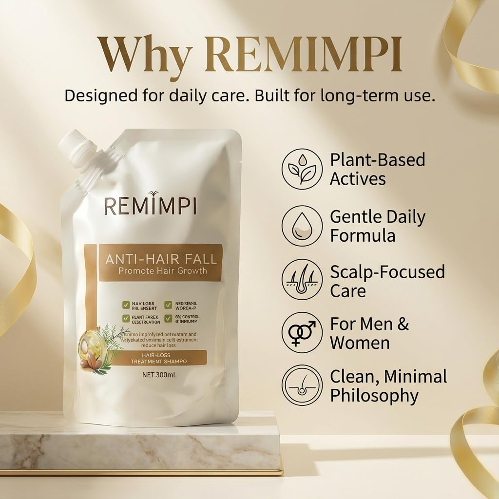 REMIMPI applying shampoo to scalp with fingers showing massage boosts circulation