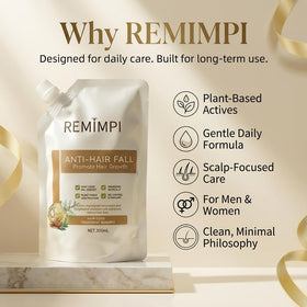 REMIMPI applying shampoo to scalp with fingers showing massage boosts circulation