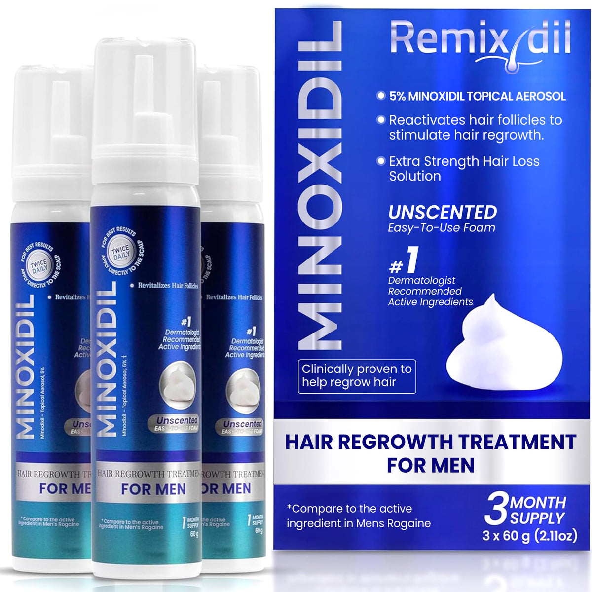 Rida Hair Research Institute remixidil front packaging showing product benefits
