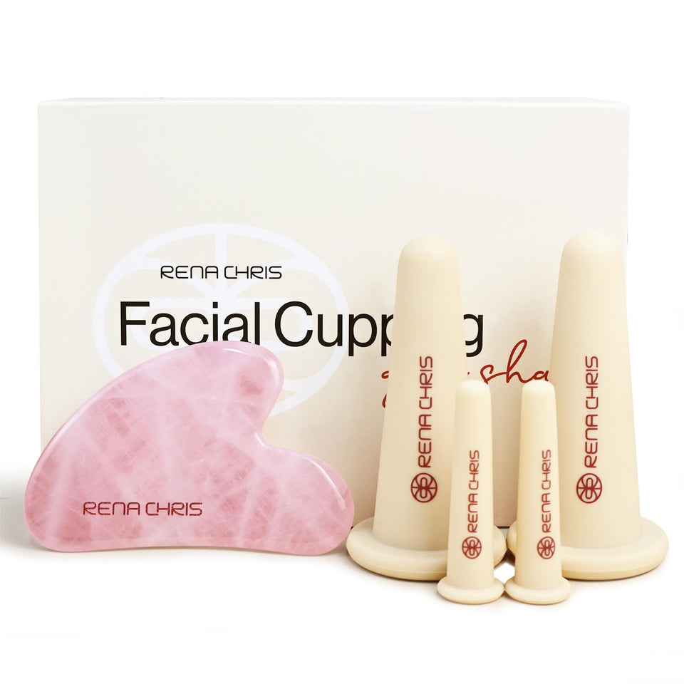 Rena Chris front packaging showing complete cupping and gua sha kit, ready to gift
