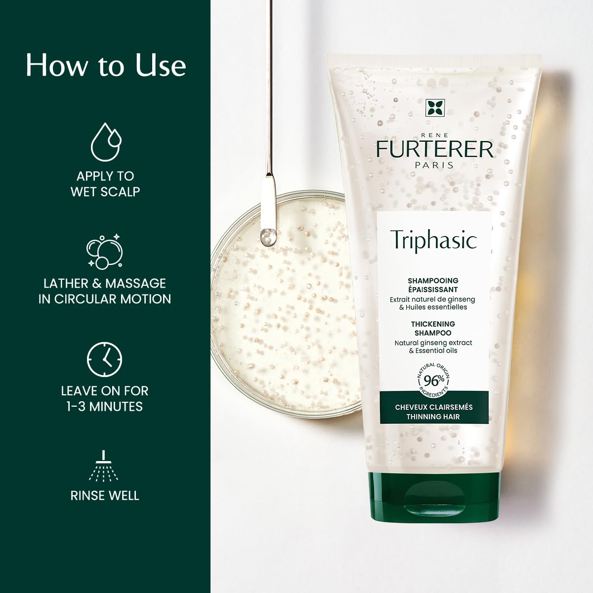 René Furterer styled hair after wash illustrating fuller-looking volume benefit