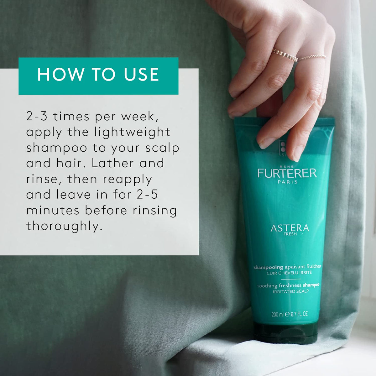 René Furterer label close-up highlighting peppermint and eucalyptus ingredients for soothing