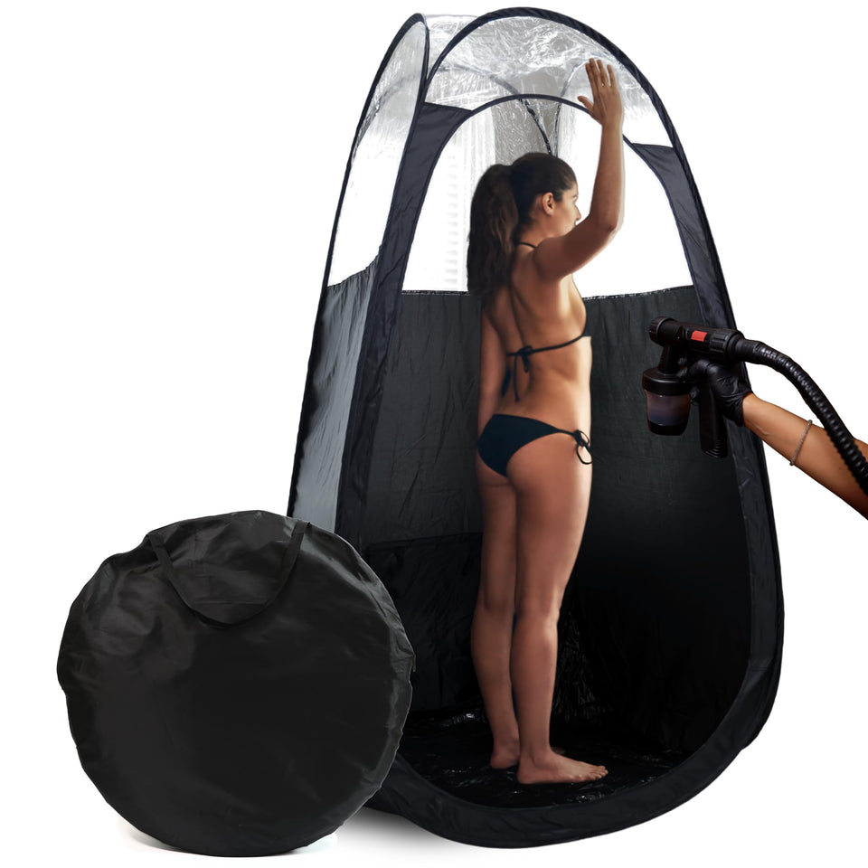 Reneebeautytan front view of pop-up tent showing compact setup and containment