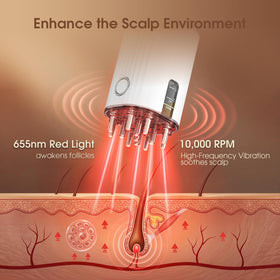 Renergy red light therapy illuminated on comb highlighting focused light benefit