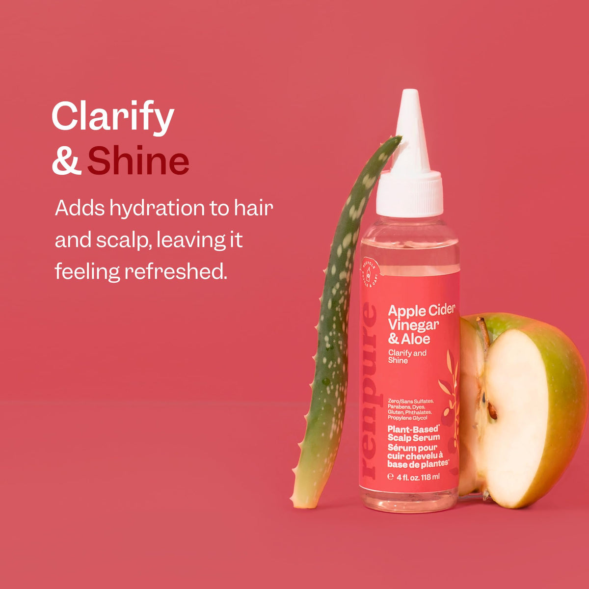 RENPURE label close-up highlighting ACV, ginger root, and peppermint benefits