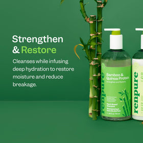 RENPURE pump and clear label highlighting plant-based ingredients and recyclable bottle