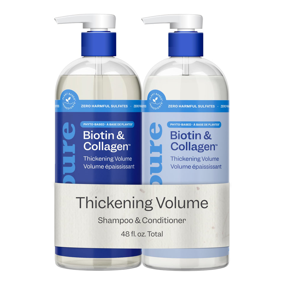 RENPURE front packaging showing duo bottles and benefit of fuller-looking hair