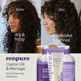 RENPURE label close-up highlighting castor oil and moringa seed oil benefits