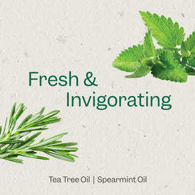 RENPURE close-up label listing tea tree and spearmint oils and clean benefits