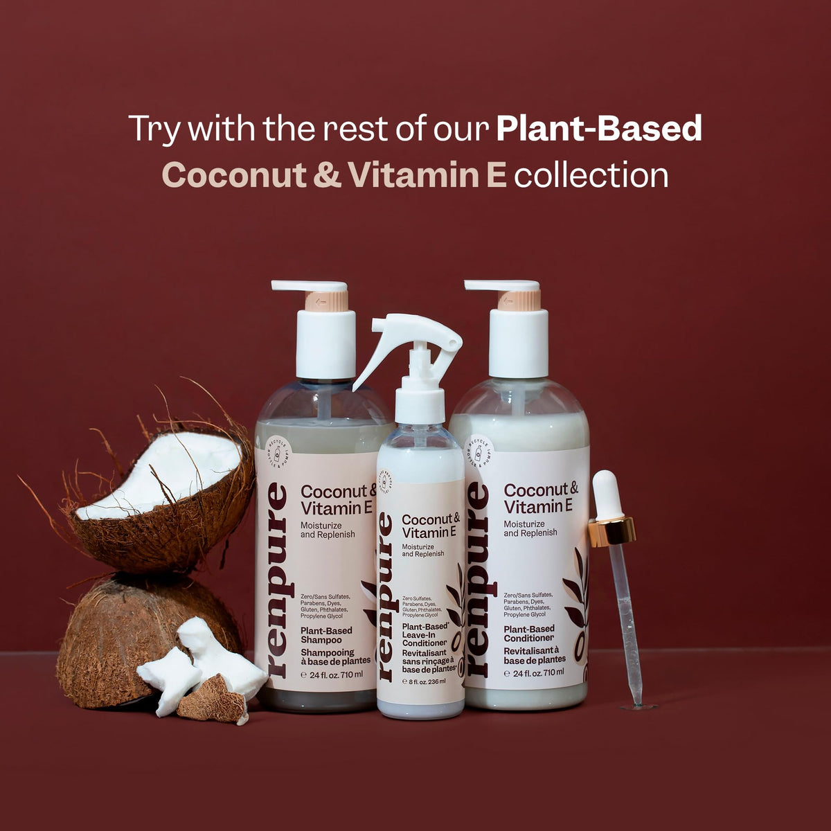 RENPURE conditioner being applied to hair, helps detangle and smooth strands