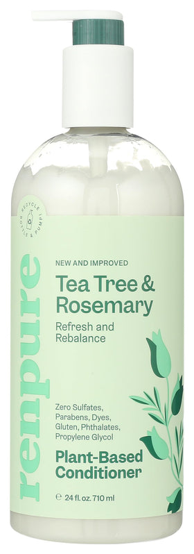Renpure front bottle showing label, clear benefit of calming scalp and adding shine