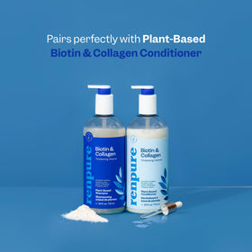 RENPURE in-shower use with model demonstrating volume and scalp cleansing