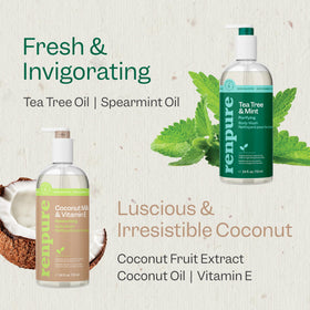 RENPURE in-shower use on a pouf showing invigorating refresh benefit