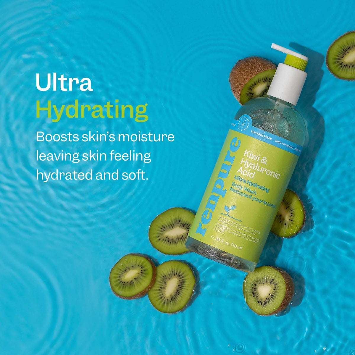 RENPURE kiwi and hyaluronic acid ingredient focus highlighting natural extracts