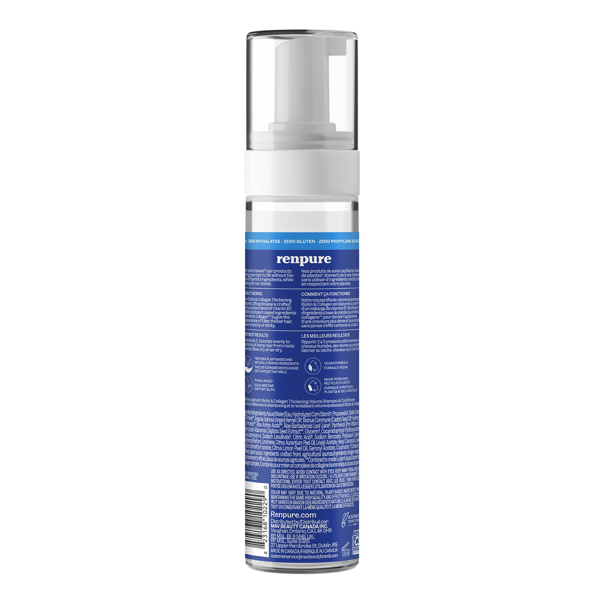 Renpure mousse with brush and hairdryer showing styling use