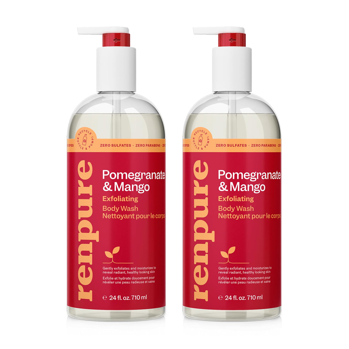 RENPURE front packaging showing bottle label and two-pack, highlights clean formula benefits