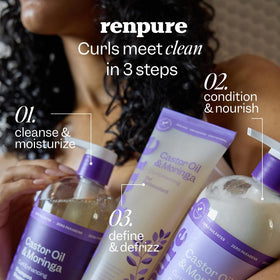 RENPURE bottles staged in shower for easy daily use and routine benefit