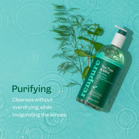 RENPURE pump dispensing body wash creating an easy lather for quick showers