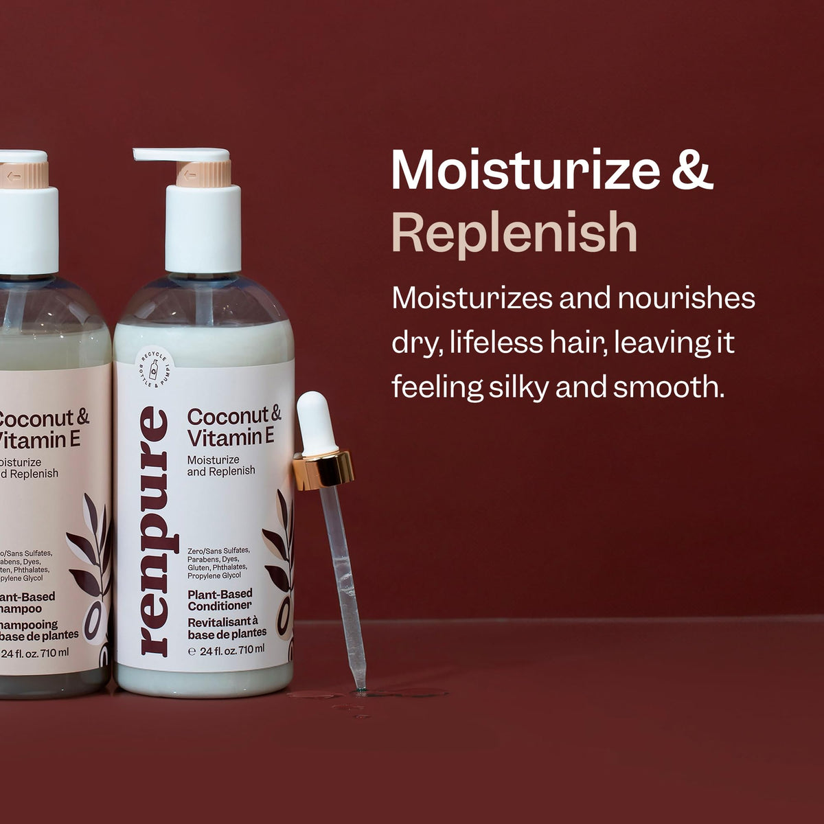 RENPURE pump dispensing conditioner, easy shower use and mess-free portioning