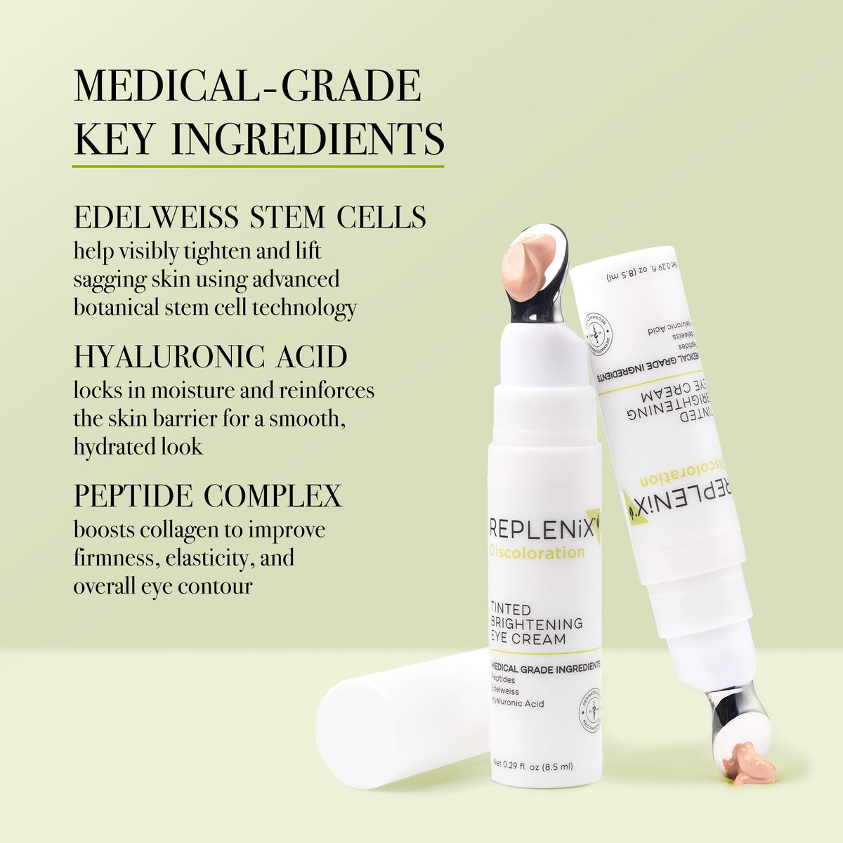 Replenix product applied on hand demonstrating tint match and coverage benefit