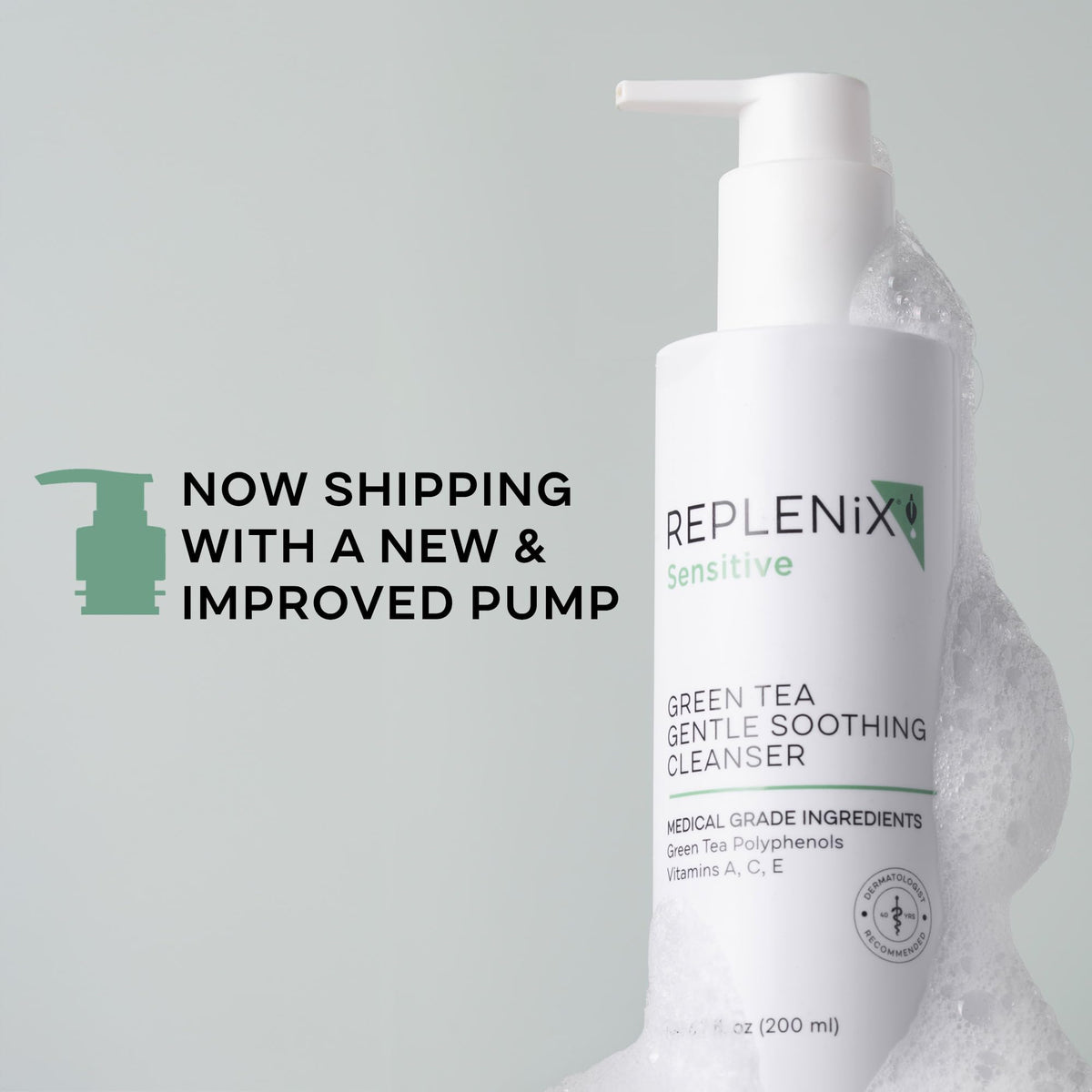 Replenix application on damp face demonstrating gentle massage to cleanse without irritation