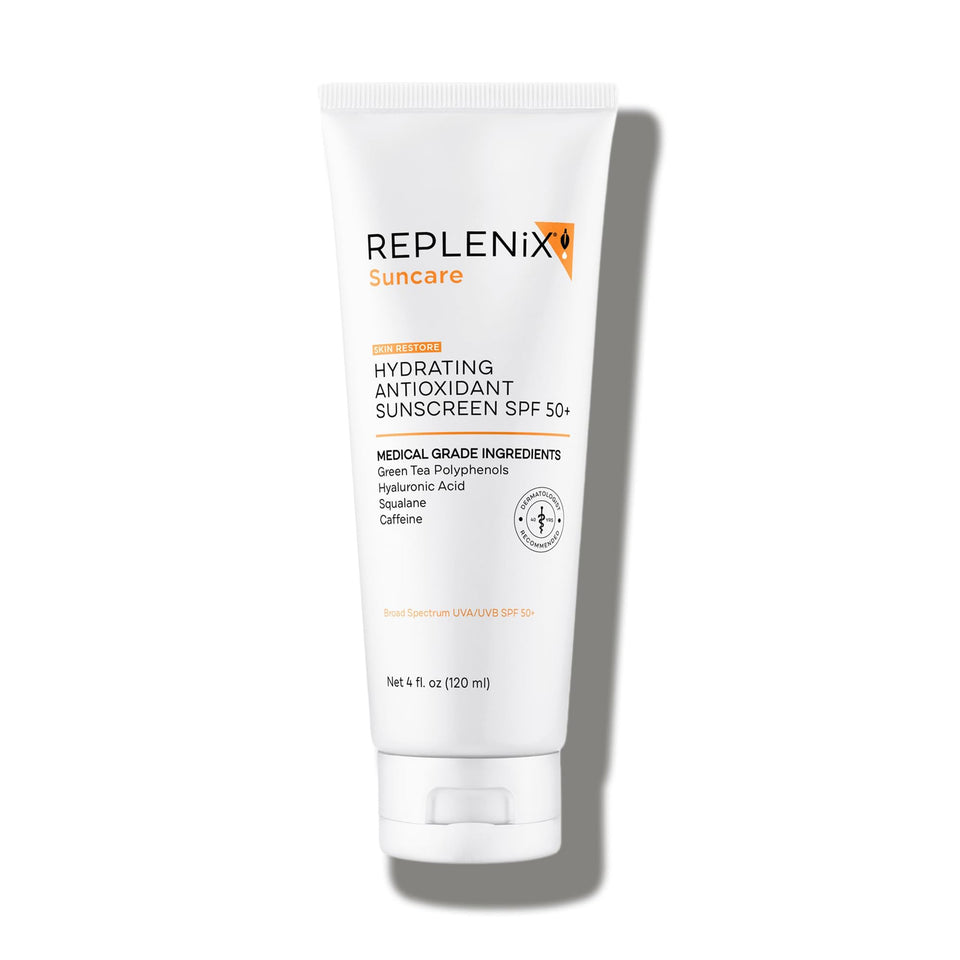 Replenix front packaging showing SPF 50+ protection and natural tint benefit