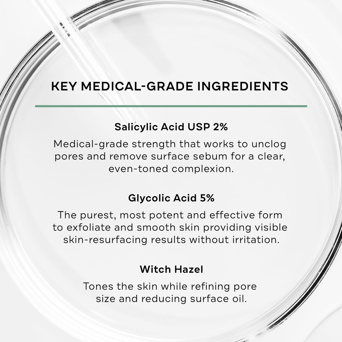 Replenix product label ingredient list highlighting acids and witch hazel