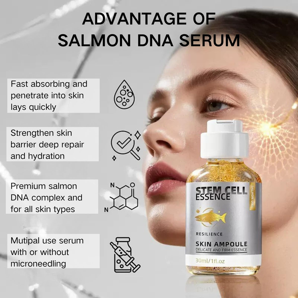 Repqoauv serum applied with derma roller illustrating even coverage and support