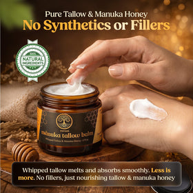 Using Reroot Organics Manuka tallow on lips and face to calm and hydrate dry areas