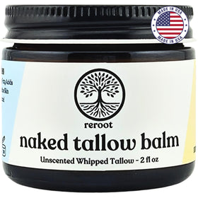 Reroot Organics jar front view showing pure tallow and clean packaging benefit