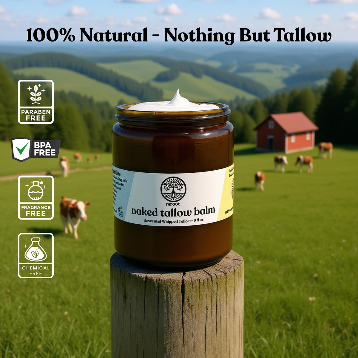 Reroot Organics open jar top revealing whipped texture and ease of use benefit