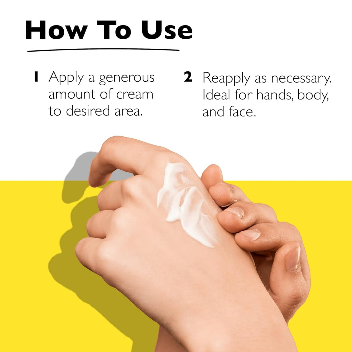 RESCUE cream applied to hands showing smooth finish and comfort benefit