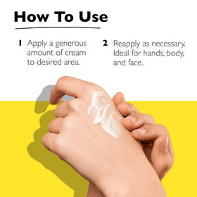 RESCUE cream applied to hands showing smooth finish and comfort benefit