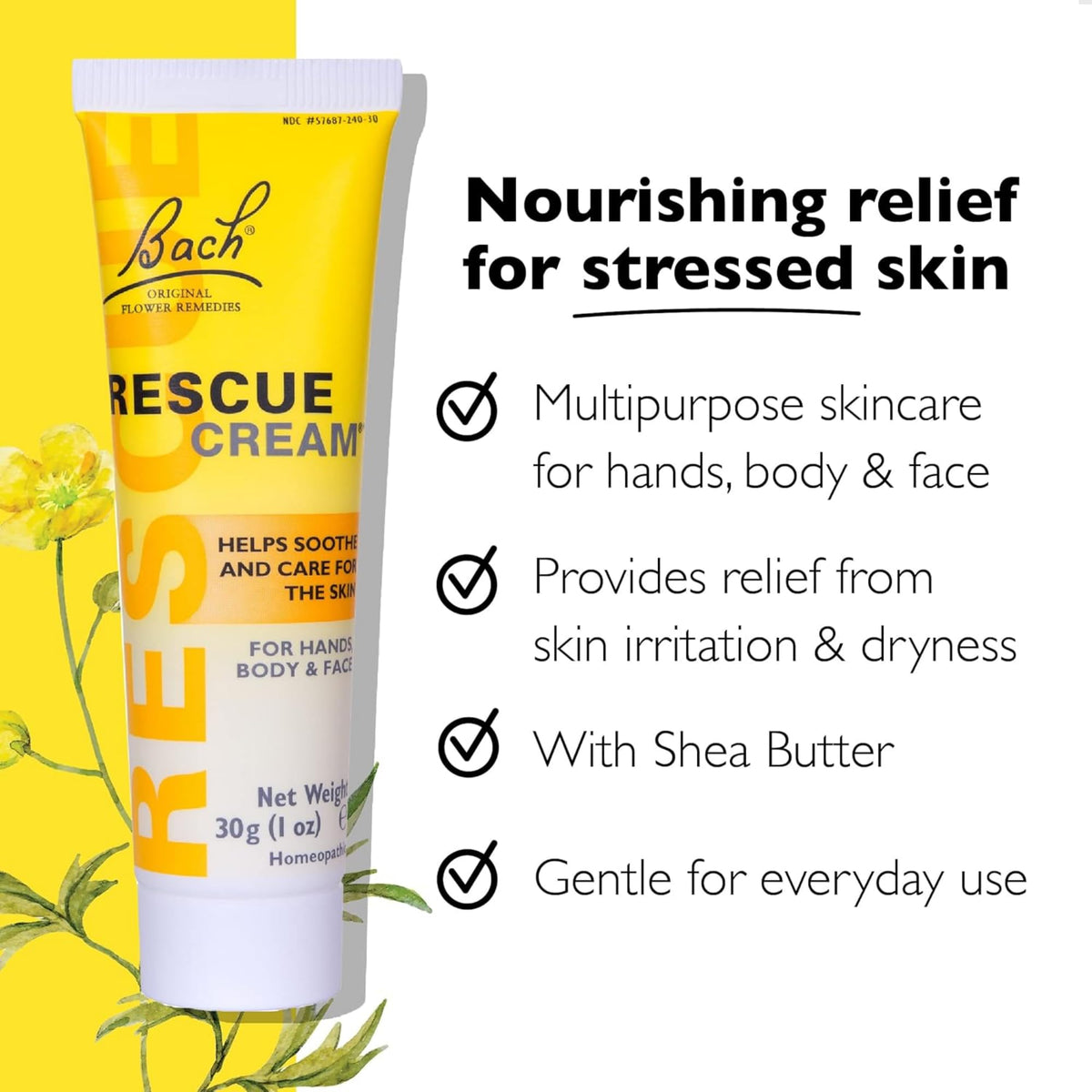 RESCUE close view of cream texture on fingertip demonstrating quick absorption benefit