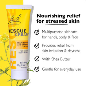 RESCUE close view of cream texture on fingertip demonstrating quick absorption benefit
