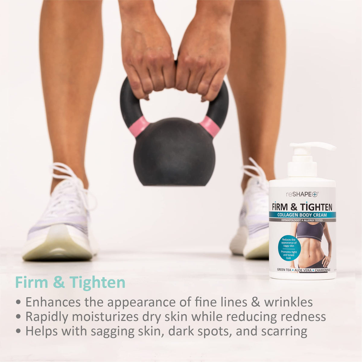 Reshape+ lotion pump dispensing smooth texture for fast absorption