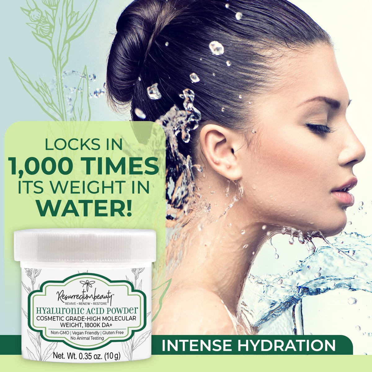 RESURRECTIONbeauty ingredient label detail showing sodium hyaluronate and formulation clarity