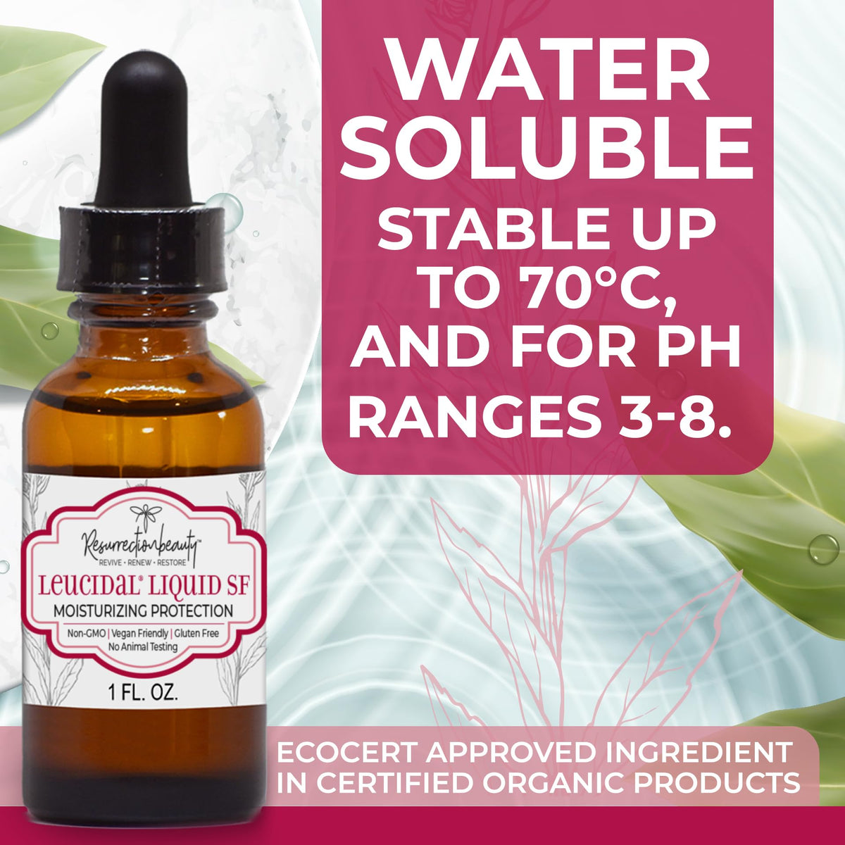 RESURRECTIONbeauty clear liquid texture close-up, shows water-soluble benefit