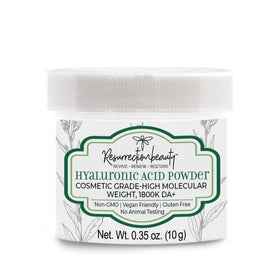 RESURRECTIONbeauty powder jar front showing 10g package and benefit of concentrated hydration