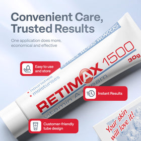 Retimax tube beside a coin showing compact 30g size for portability