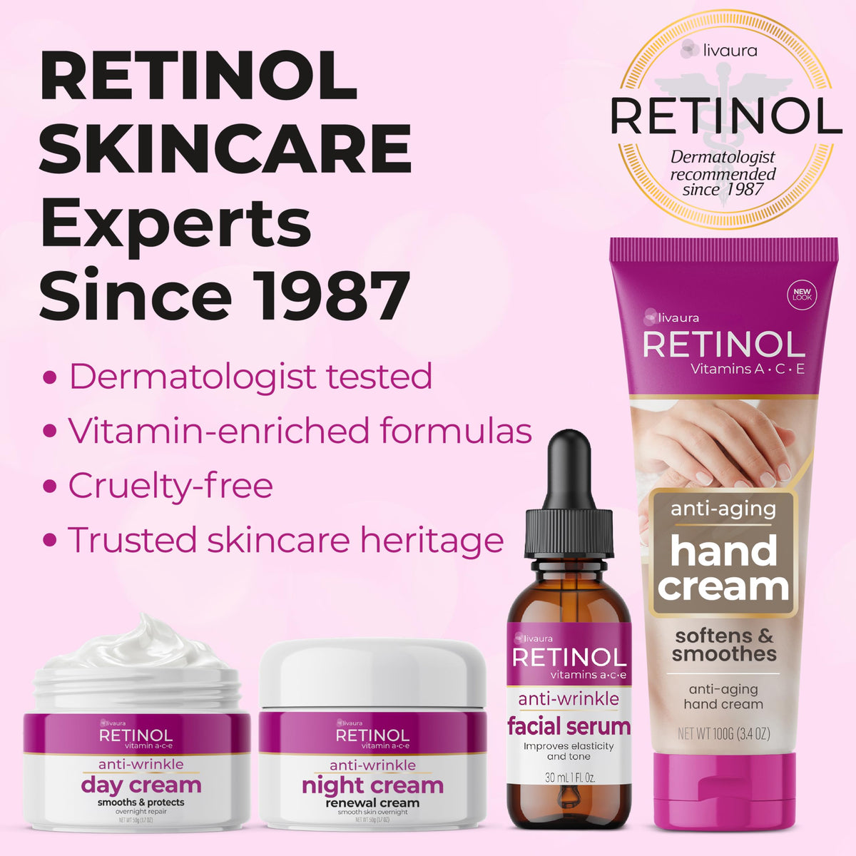 Retinol LIVAURA placed on bathroom shelf in lifestyle scene for routine styling