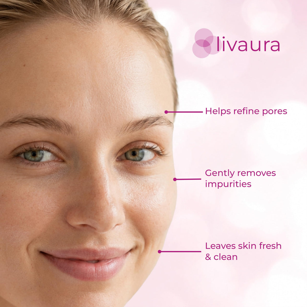 Retinol LIVAURA visible skin after wash illustrating refreshed, balanced look
