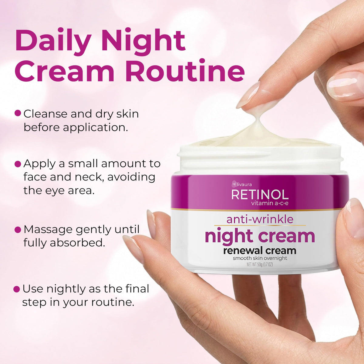 Retinol LIVAURA ingredients flatlay highlighting nourishing components