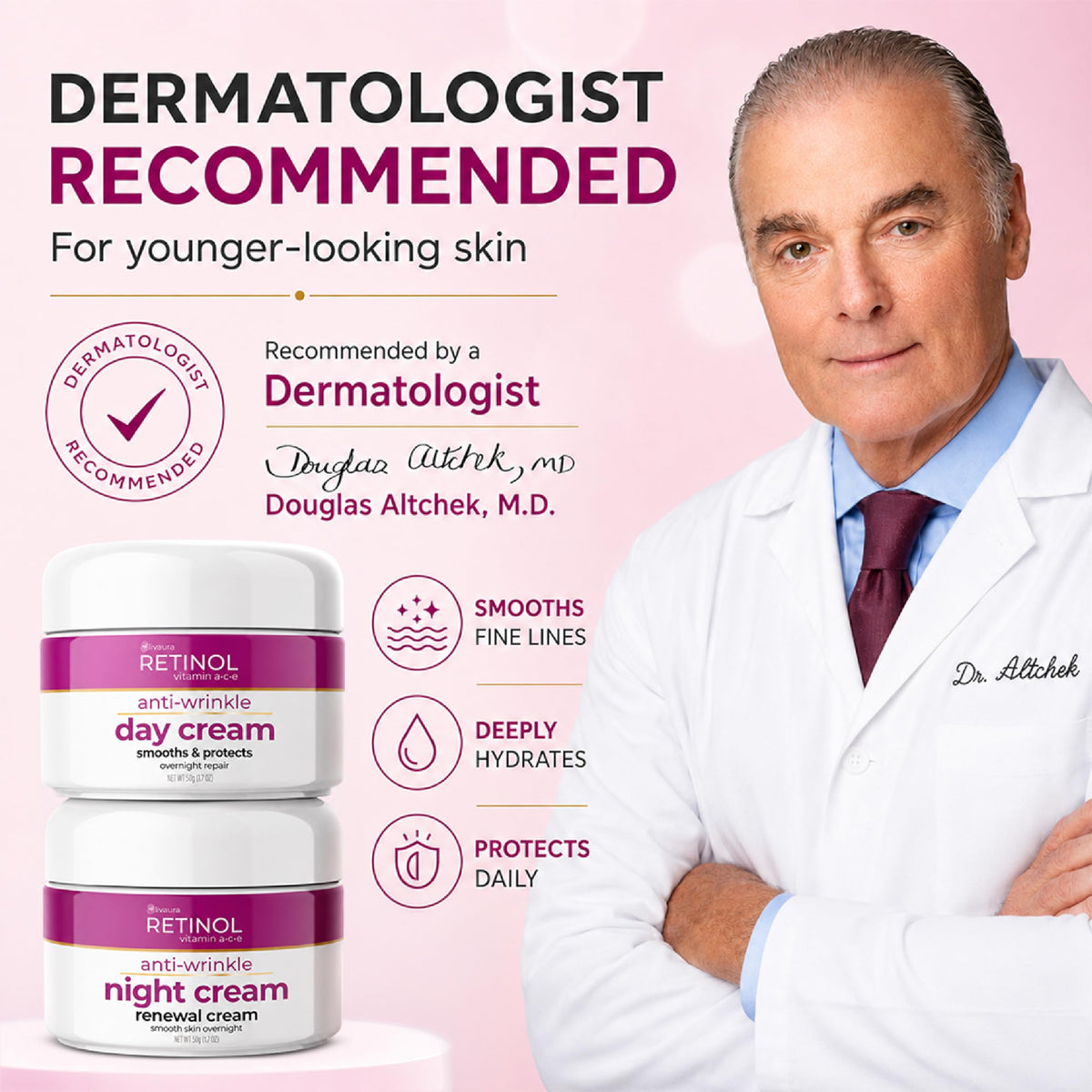 Retinol LIVAURA on a nightstand in lifestyle setting promoting nightly routine