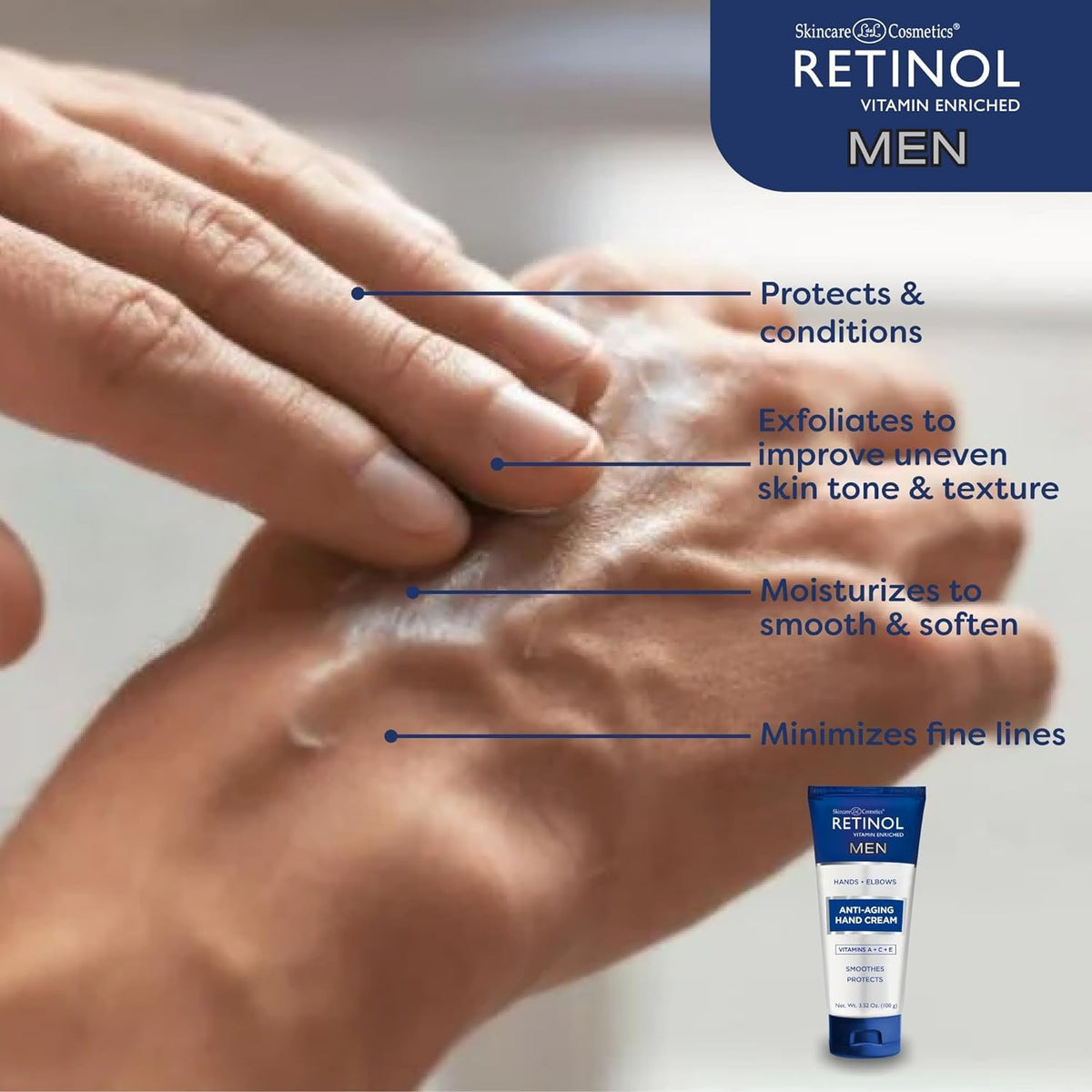 Retinol LIVAURA tube held in a hand to show 3.4 oz travel-friendly size