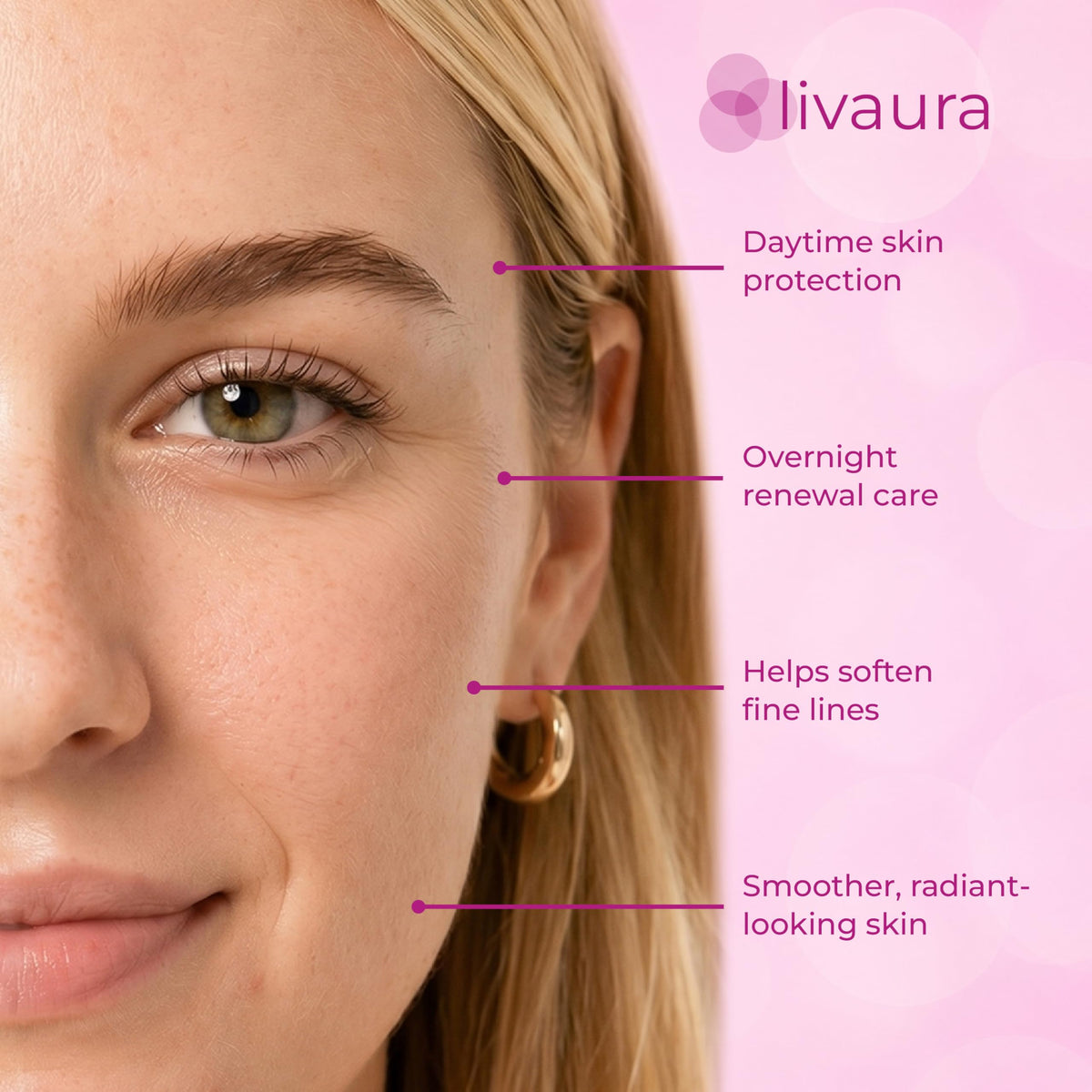 Retinol LIVAURA woman applying day cream in morning routine outdoors