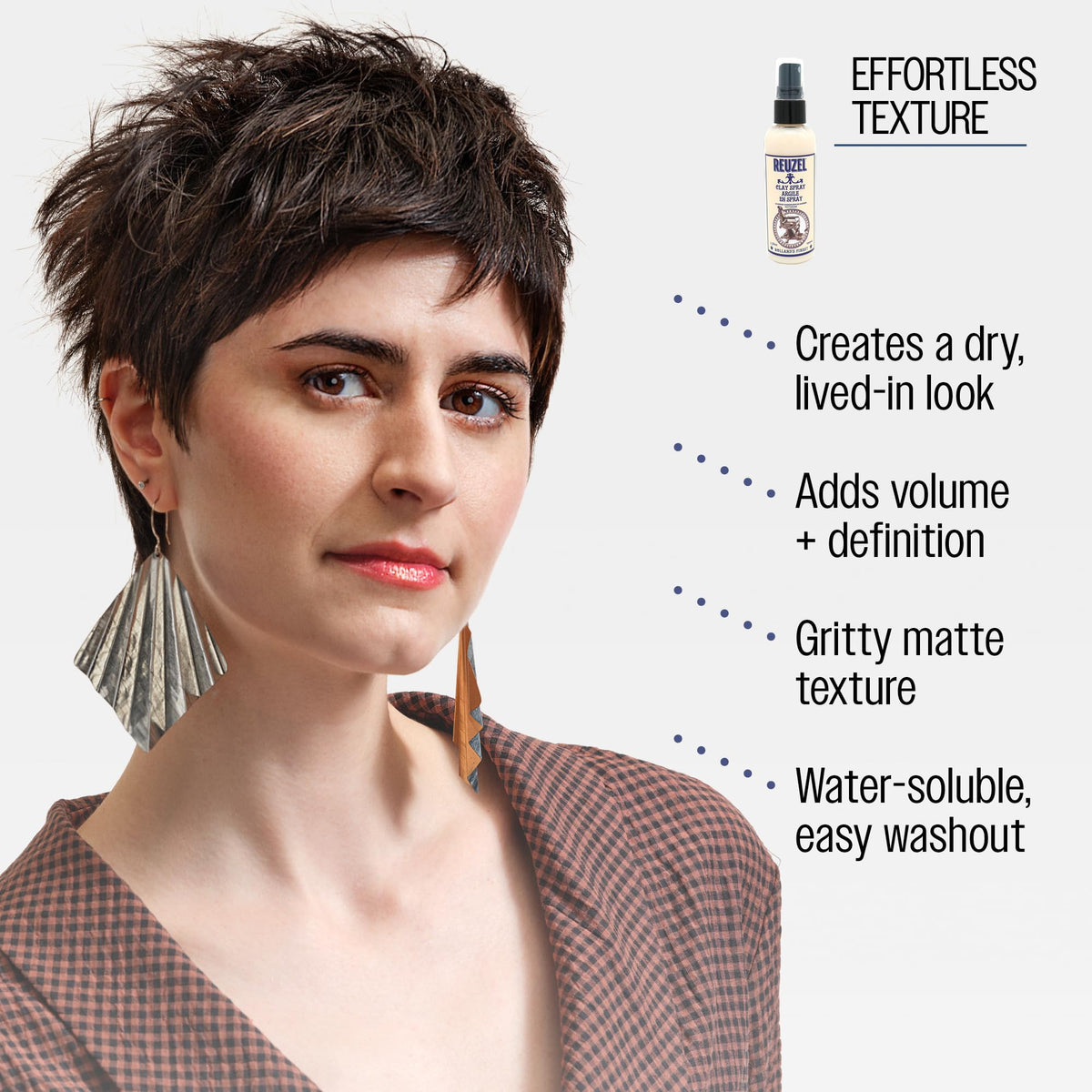 REUZEL texture on hair sample showing gritty matte separation and volume benefit