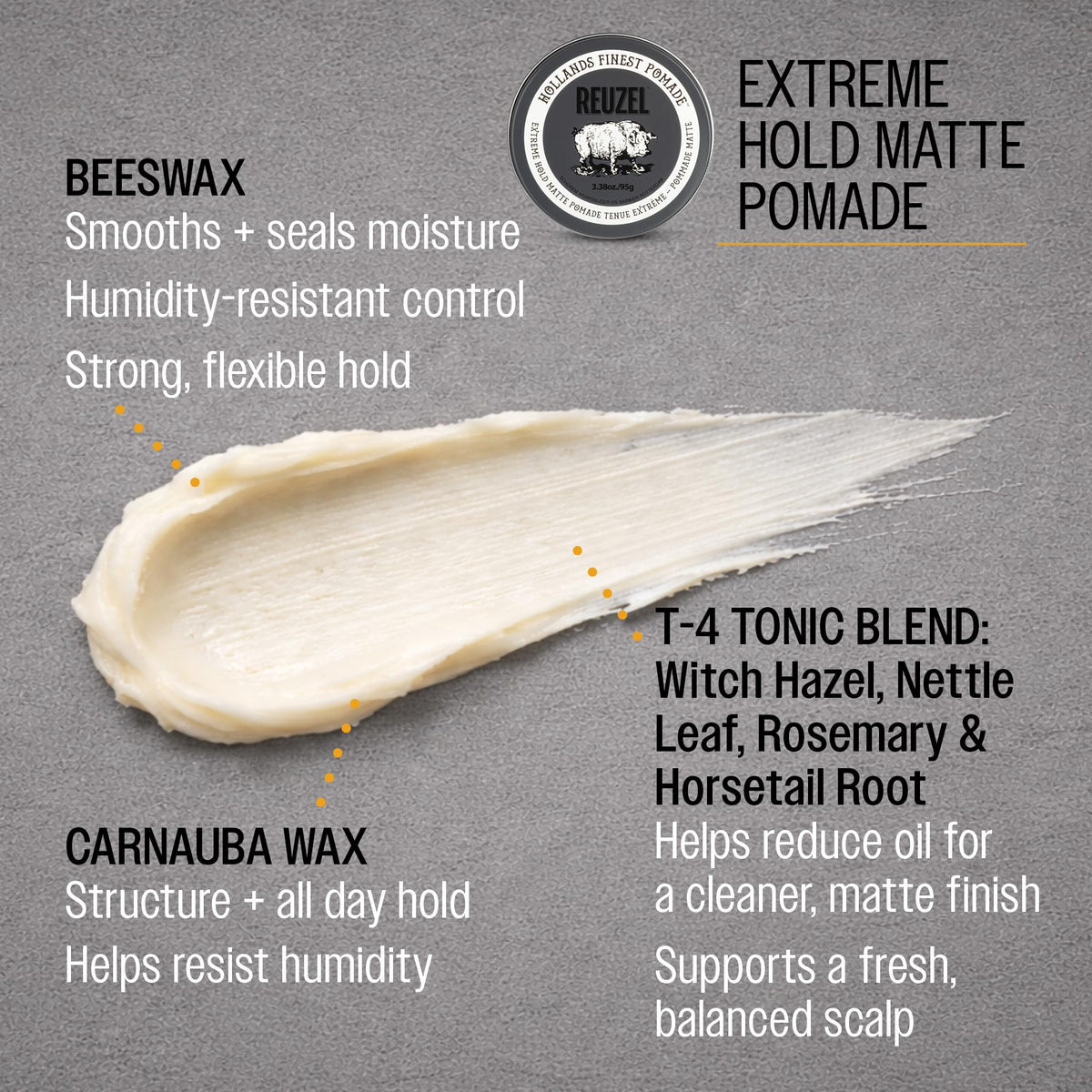 REUZEL hands applying pomade demonstrating even distribution and control
