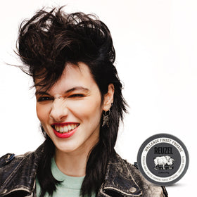 REUZEL styled hair close-up showing matte texture and long-lasting definition