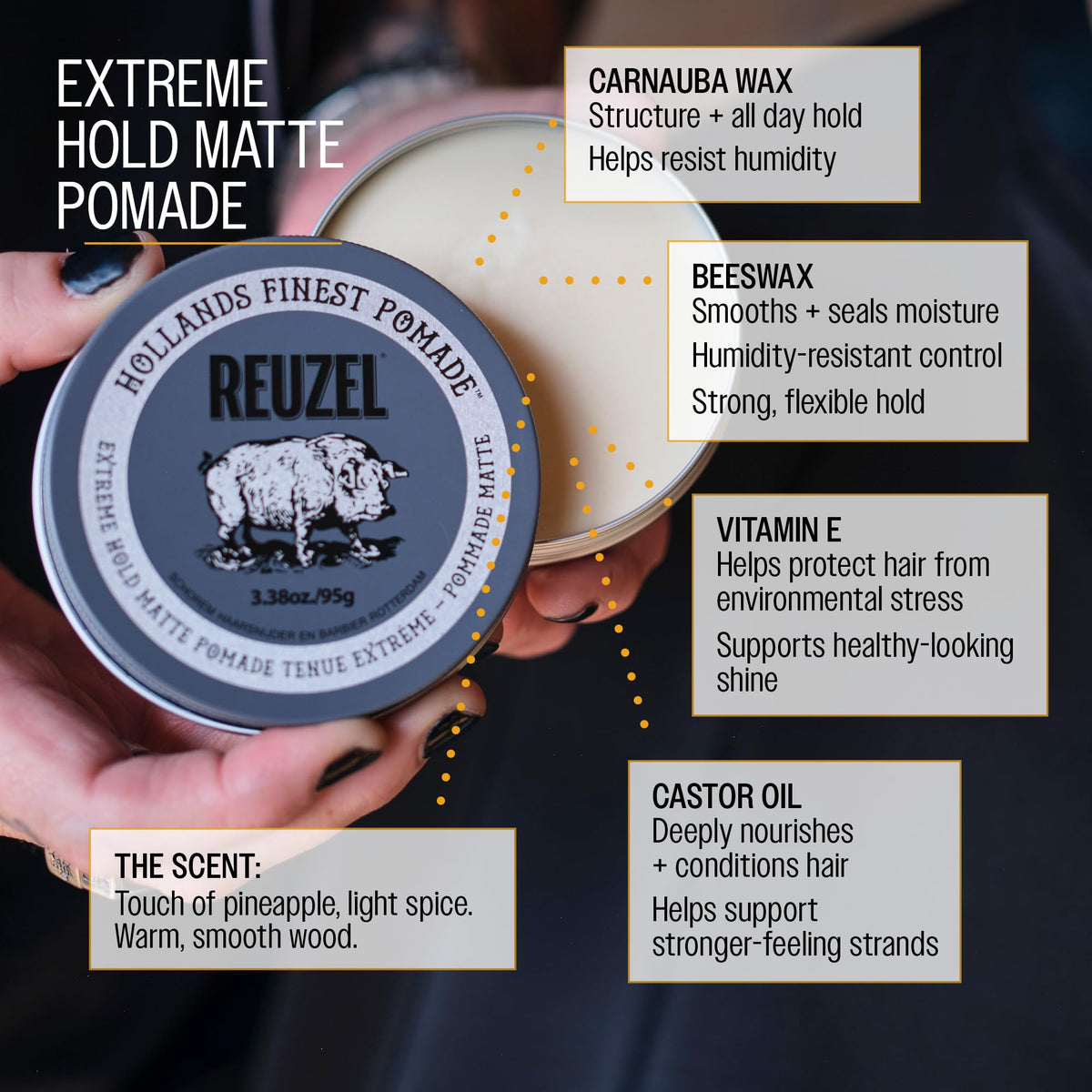 REUZEL rinsing pomade from hair in shower showing simple water-soluble washout